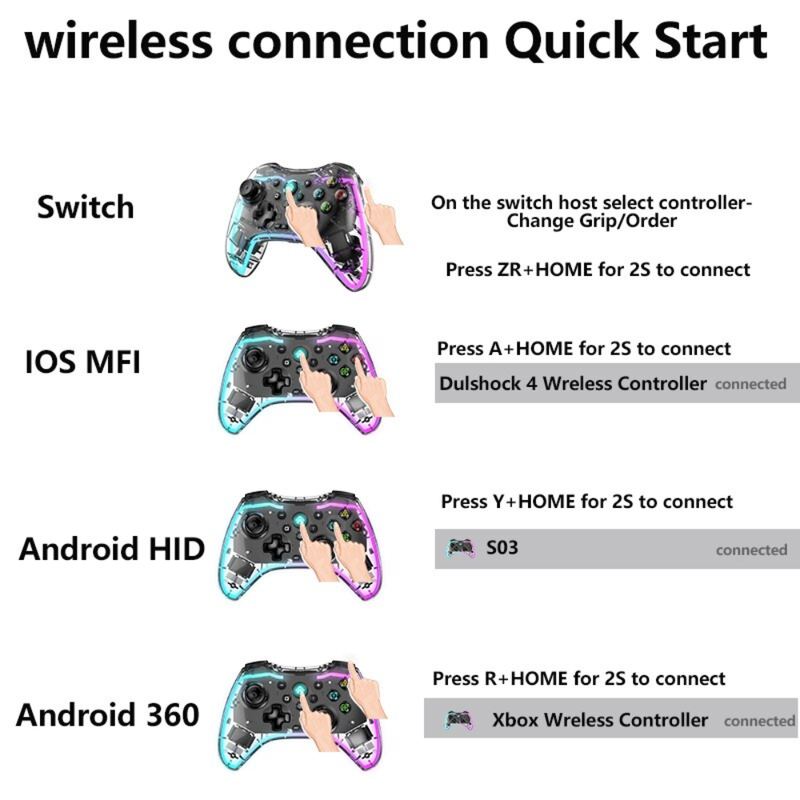 Control Gamepad Transparente Rgb Lh-3