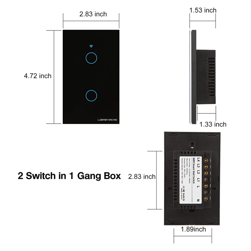 Interruptor Wifi Tactil Alexa Home 2Vias