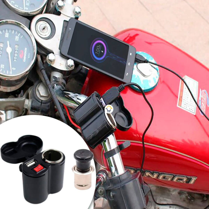 Cargador Moto Celular 2 En 1 USB 12V Enc