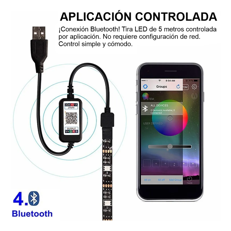 Cinta De Luz Led Rgb 5 Metros Con App