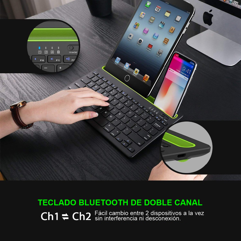 Teclado Inalambrico Recargable BT 2CanaL