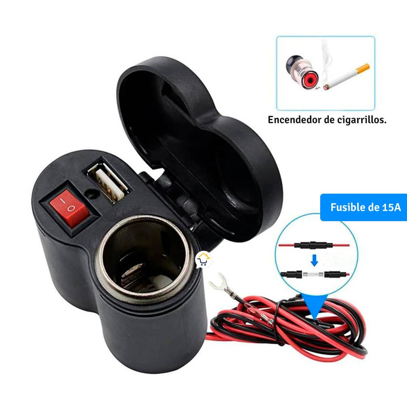 Cargador Moto Celular 2 En 1 USB 12V Enc